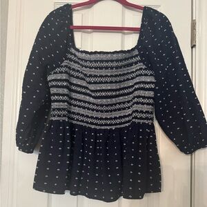 Like new Crown & Ivy, navy blue smocked top